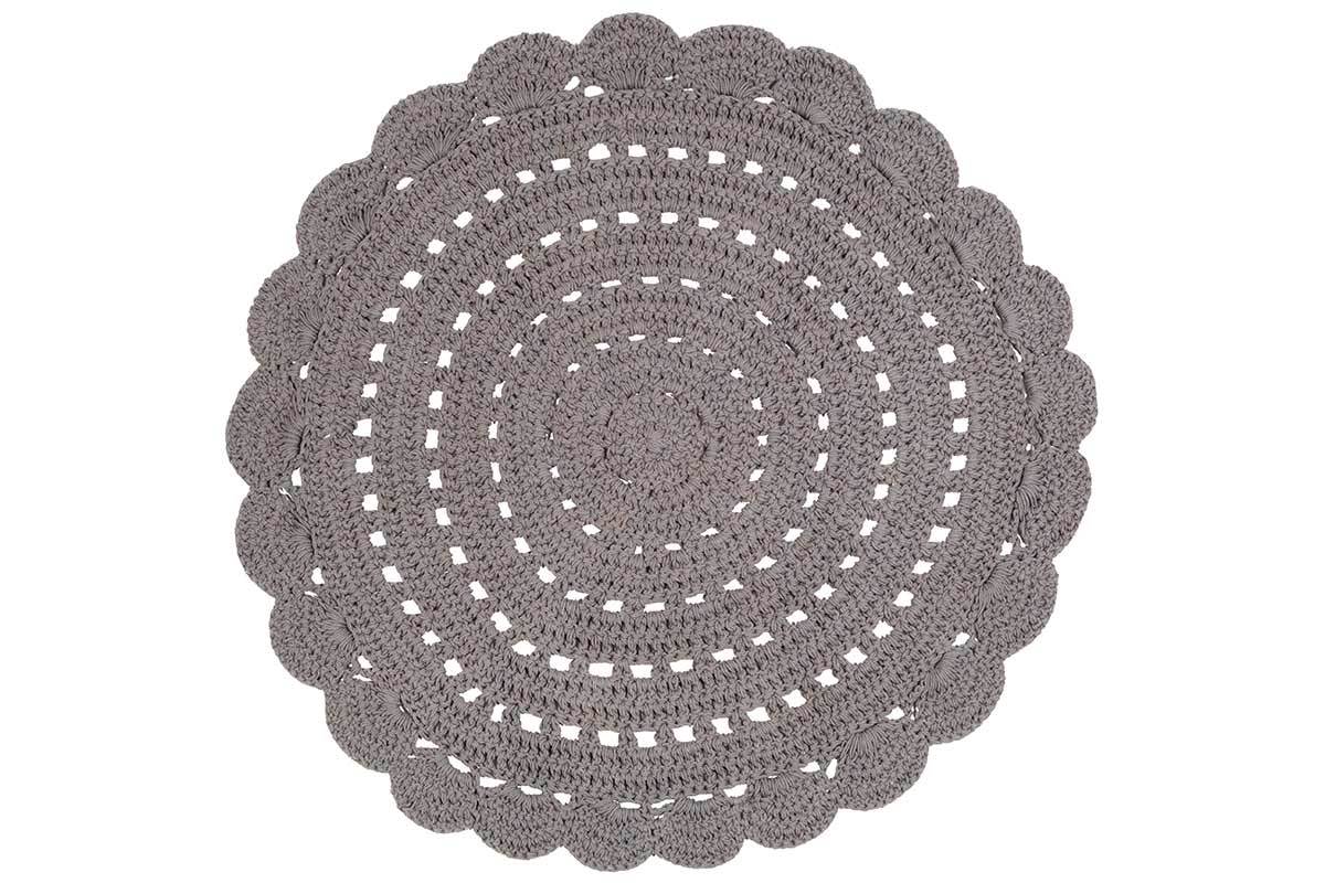 Tapis rond en crochet gris fonc� 120 cm ALMA
