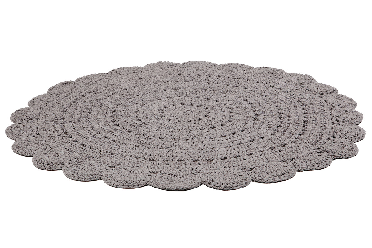 Tapis rond en crochet gris fonc� 120 cm ALMA