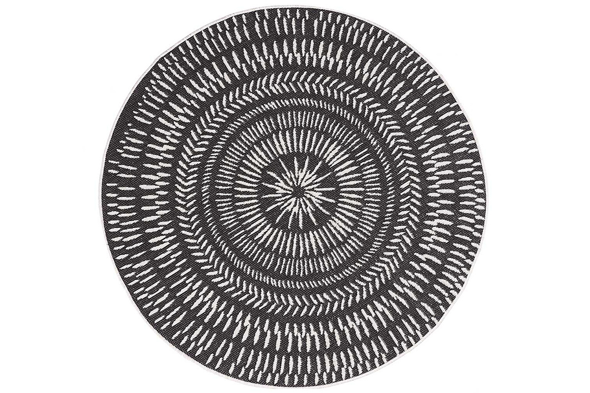 Tapis rond r�versible int�rieur ext�rieur blanc et noir D160 cm ENYA