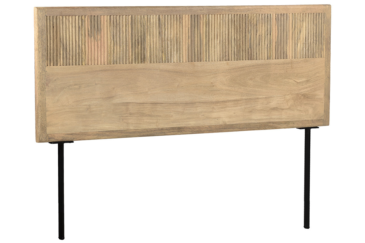 Tte de lit  accrocher en bois manguier massif grav et mtal noir L160 cm MORISSON