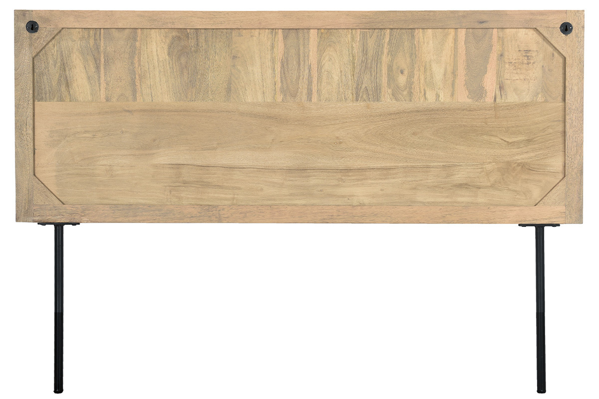 Tte de lit  accrocher en bois manguier massif grav et mtal noir L160 cm MORISSON