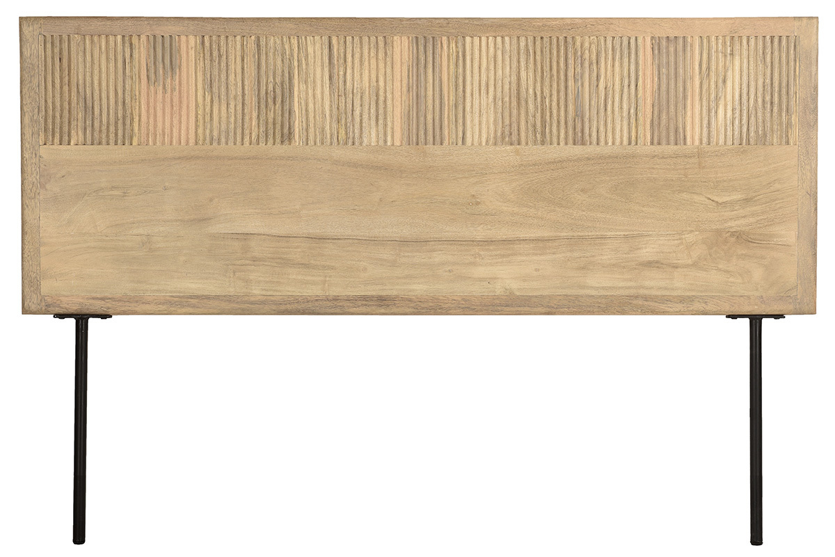 Tte de lit  accrocher en bois manguier massif grav et mtal noir L160 cm MORISSON