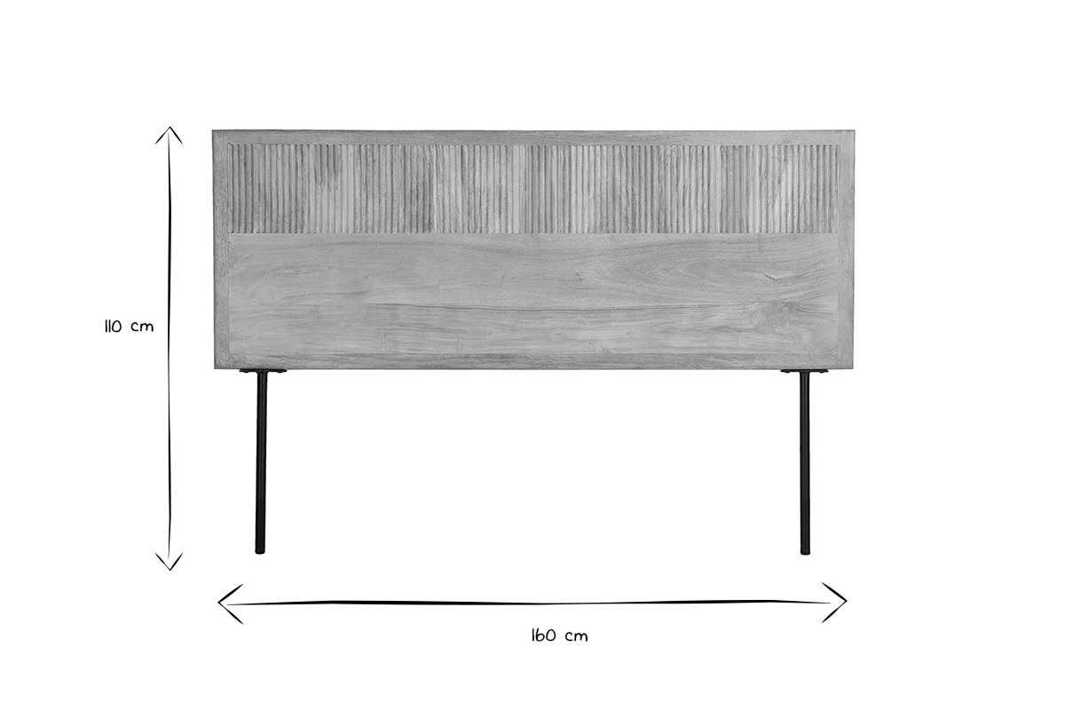 Tte de lit  accrocher en bois manguier massif grav et mtal noir L160 cm MORISSON