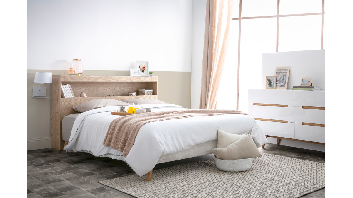 Tte de lit avec rangements bois clair 160 cm HYPNOS