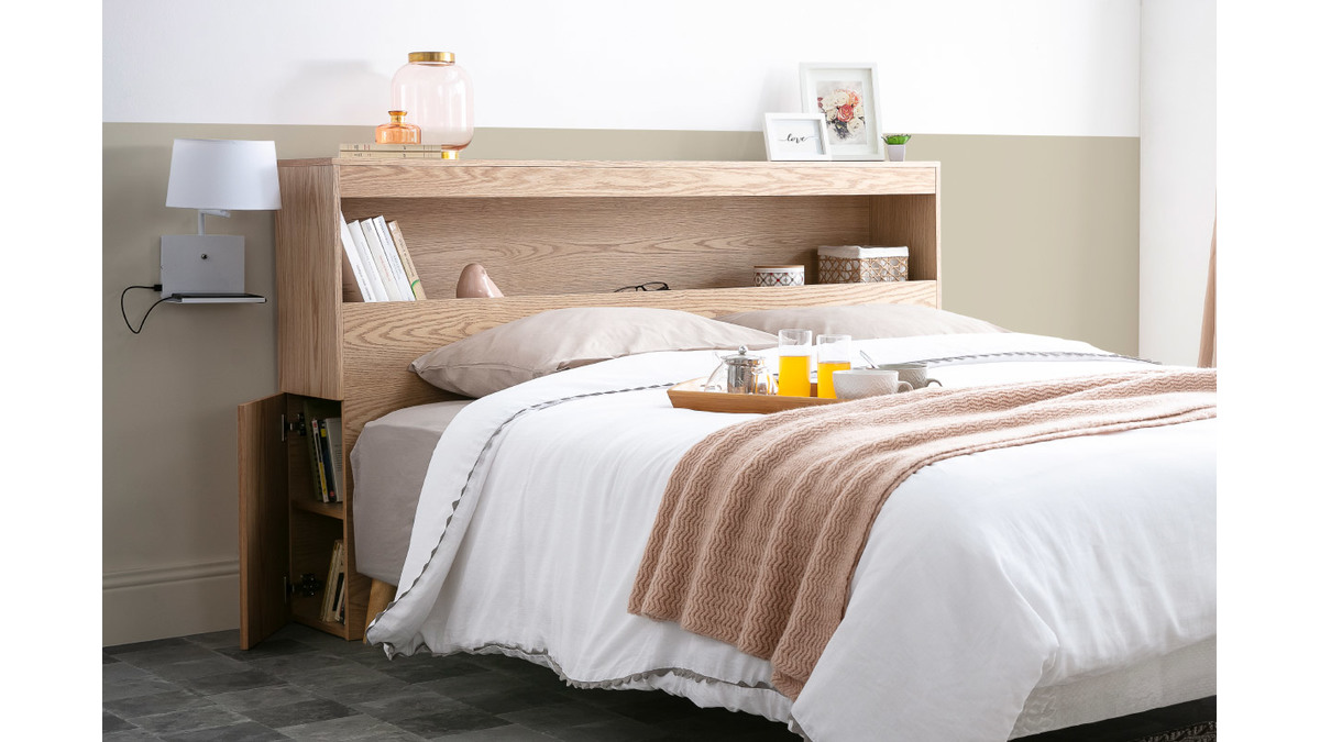 Tte de lit avec rangements bois clair 160 cm HYPNOS