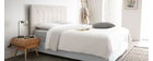 T&ecirc;te de lit capitonn&eacute;e en tissu beige 140 cm HALCIONA