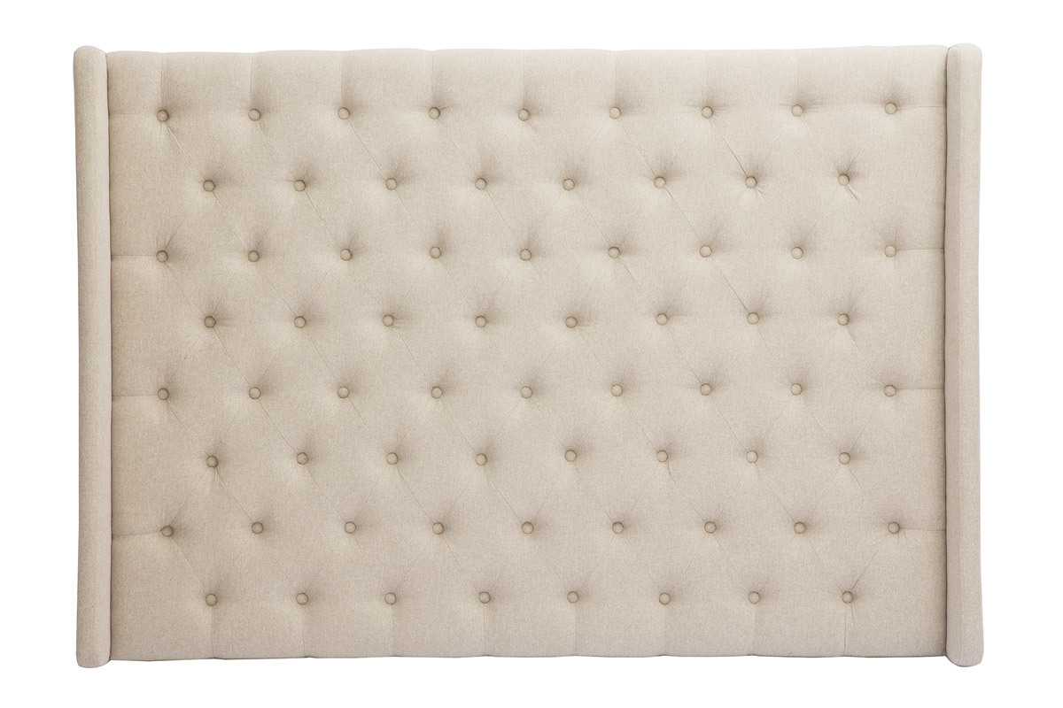 Tte de lit capitonne en tissu beige naturel L175 cm LIZZIE