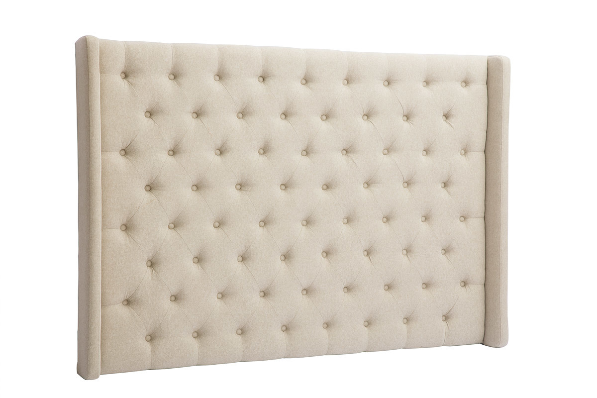 Tte de lit capitonne en tissu beige naturel L175 cm LIZZIE