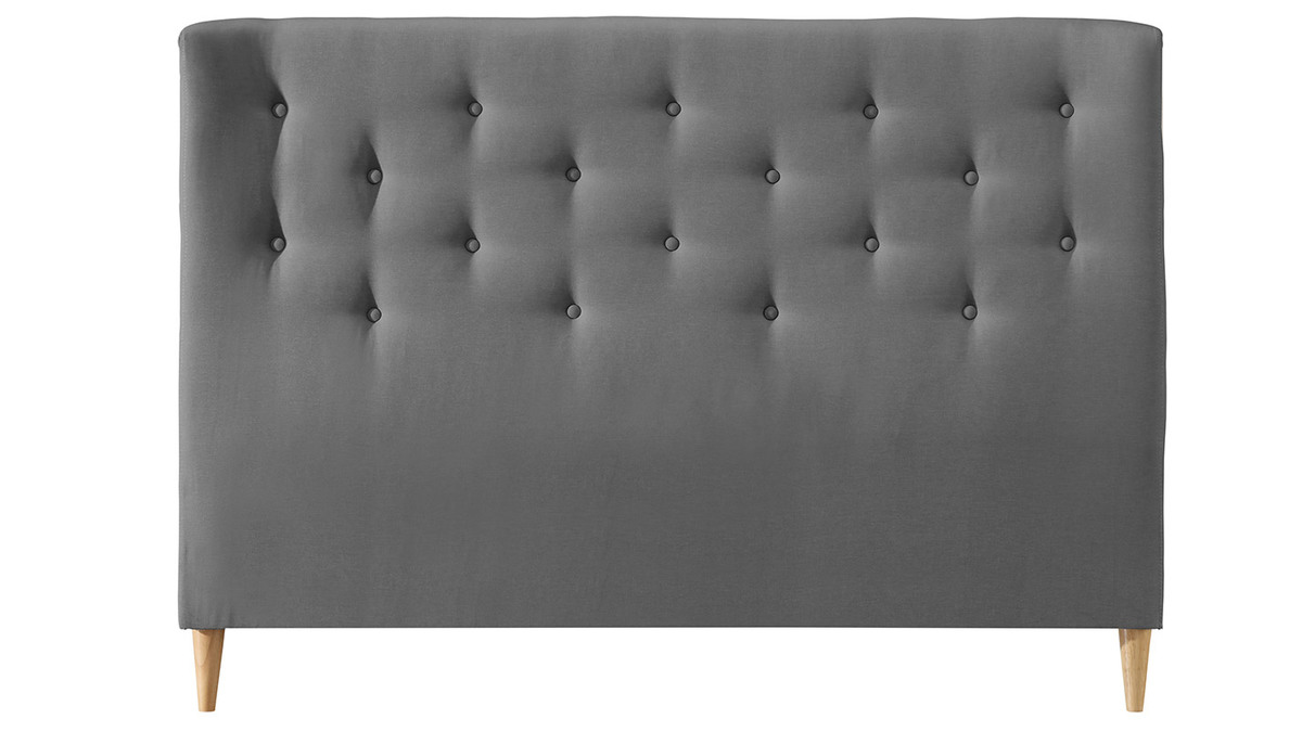 Tte de lit capitonne en tissu gris clair 150 cm EROS