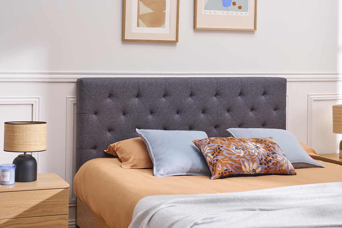 Tte de lit capitonne en tissu gris fonc L160 cm ENGUERRAND