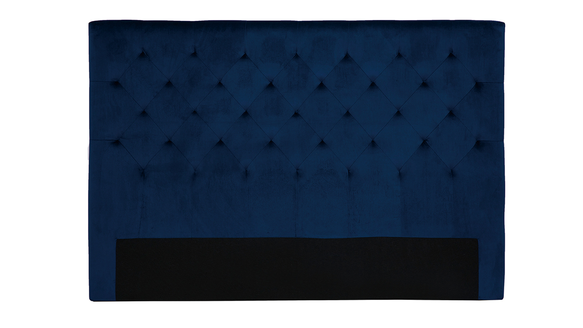 Tte de lit capitonne en tissu velours bleu nuit L160 cm ENGUERRAND
