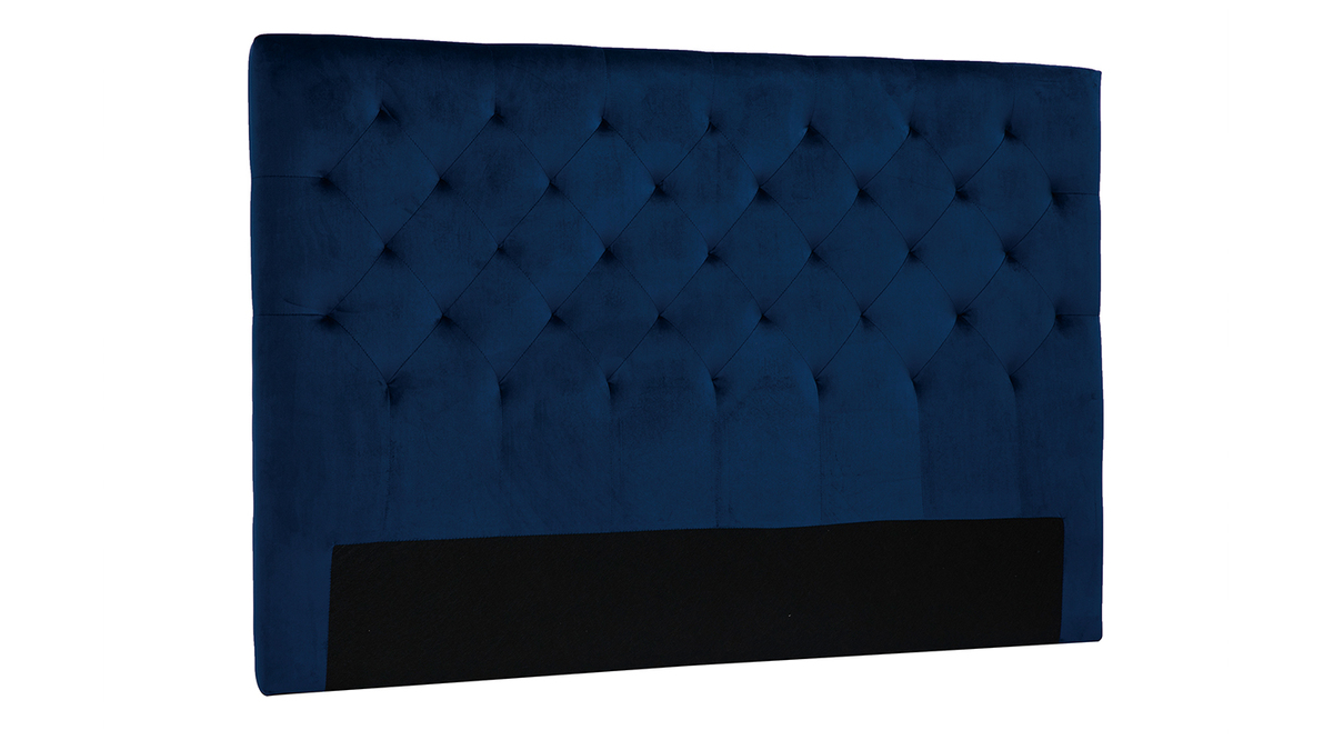 Tte de lit capitonne en tissu velours bleu nuit L160 cm ENGUERRAND