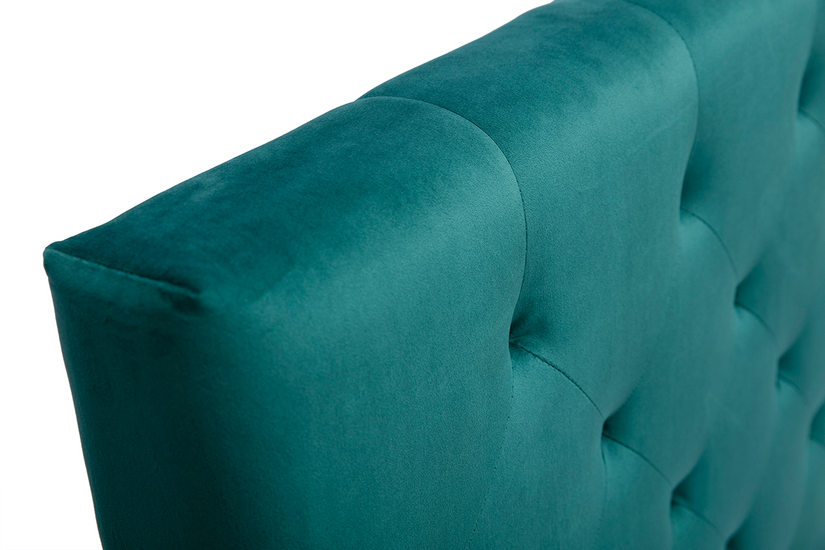 Tte de lit capitonne en tissu velours bleu ptrole L160 cm ENGUERRAND