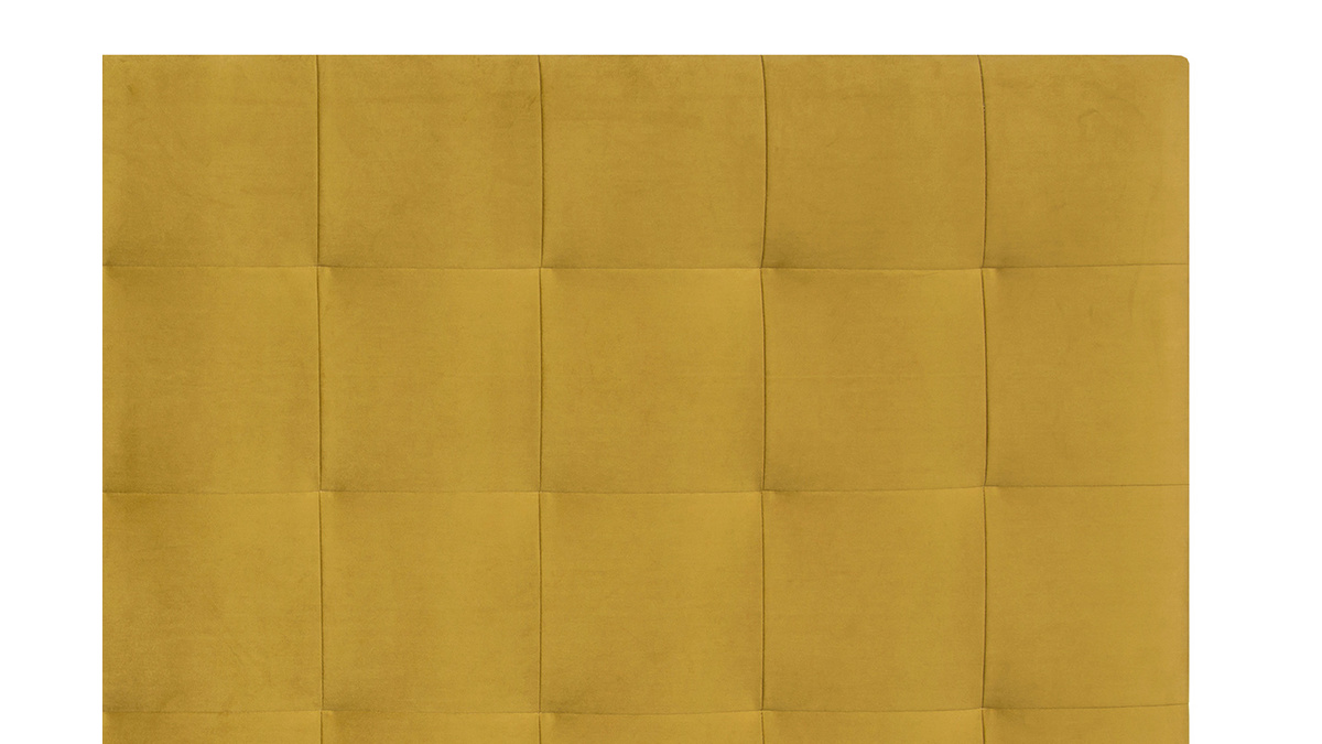 Tte de lit capitonne en tissu velours jaune moutarde L160 cm HALCIONA