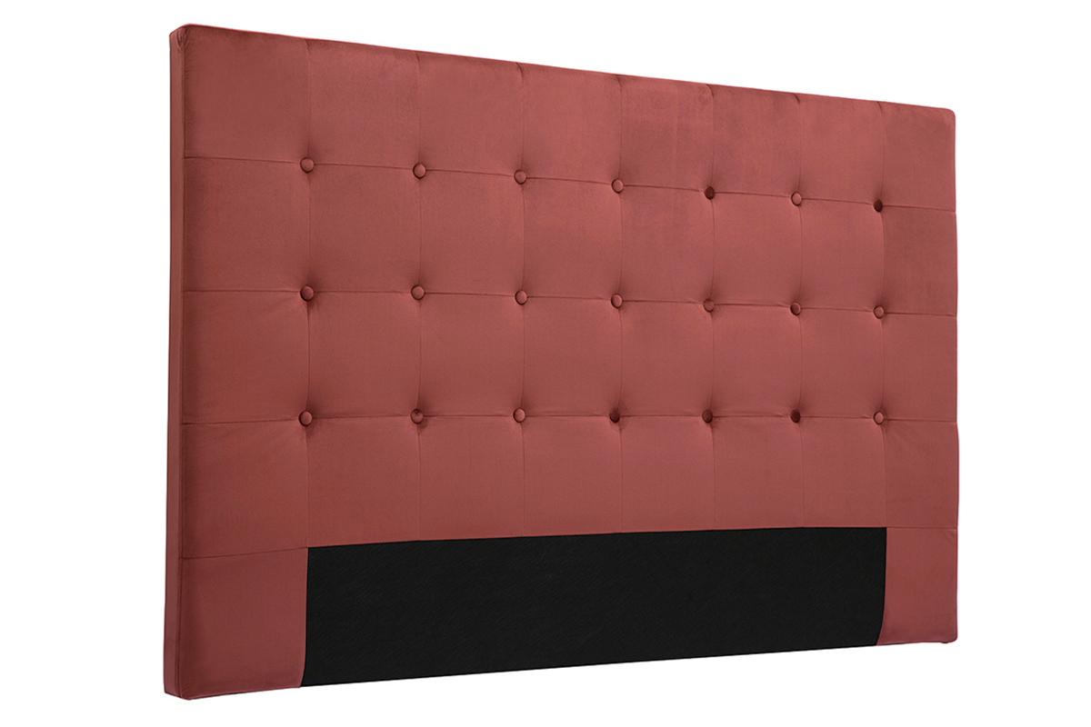Tte de lit capitonne en tissu velours rouge tomette L170 cm LUTECE
