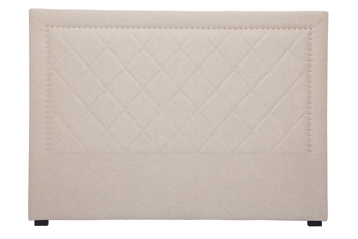 Tte de lit capitonne et cloute en tissu beige 160cm ESMEE
