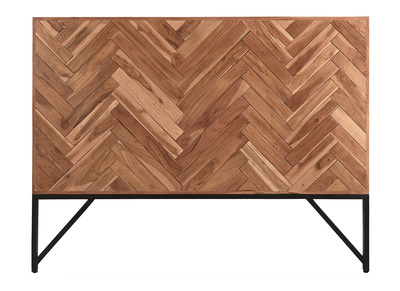 T&ecirc;te de lit chevrons en acacia et m&eacute;tal noir L165 cm STICK