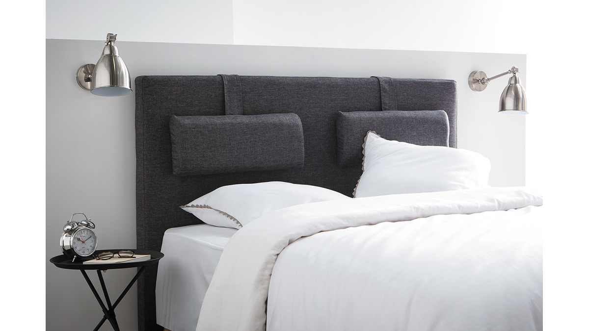 Tte de lit en tissu gris fonc avec repose tte amovibles L170 cm LORRY