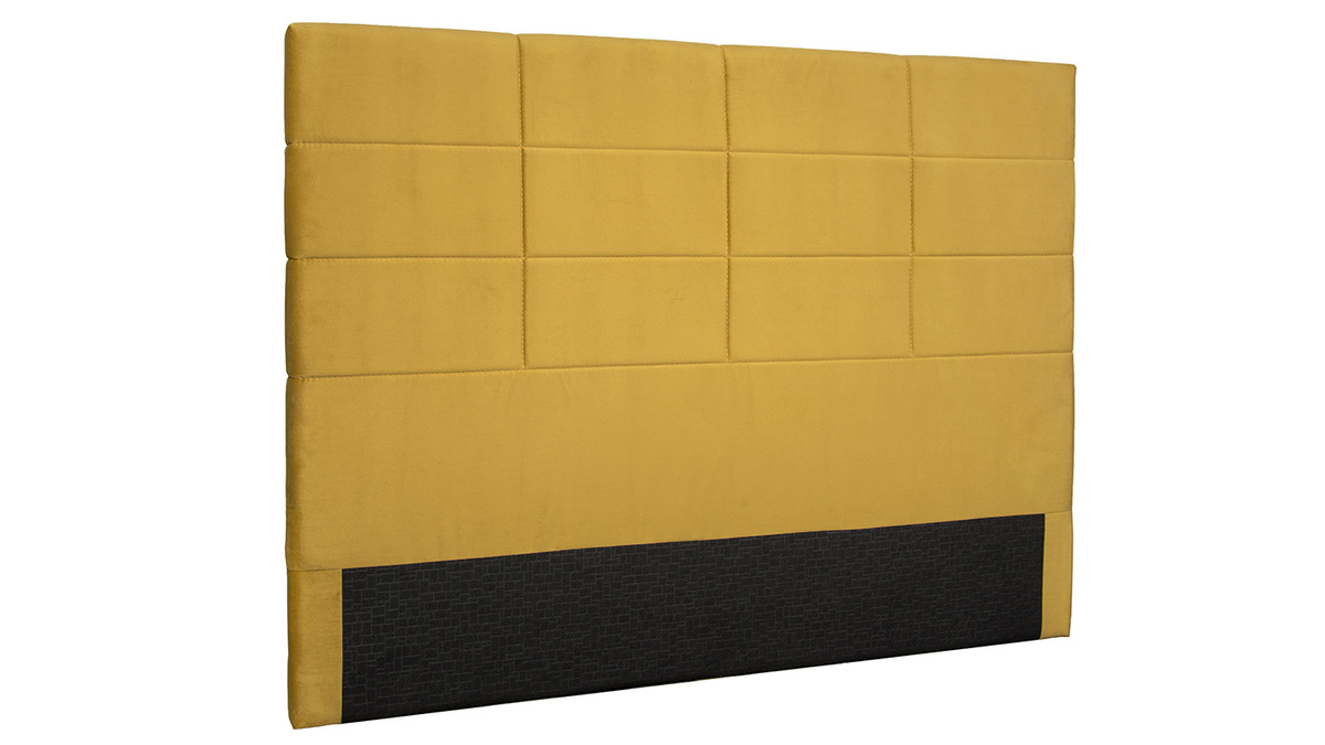 Tte de lit moderne en tissu velours jaune moutarde L160 cm ANATOLE