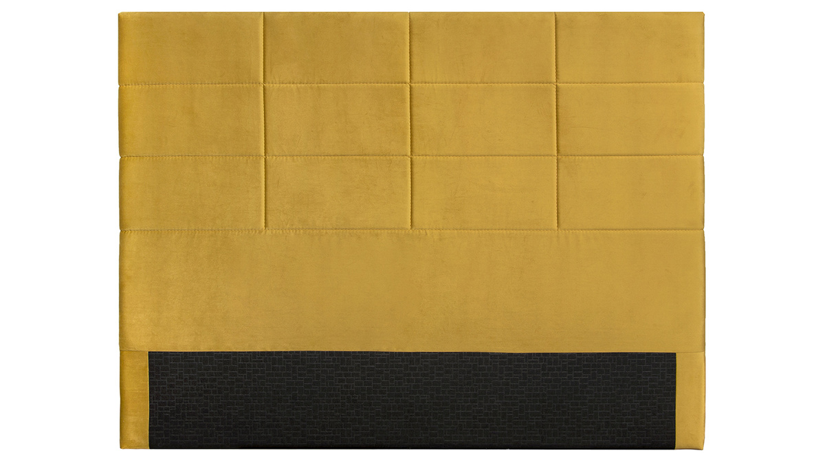 Tte de lit moderne en tissu velours jaune moutarde L160 cm ANATOLE