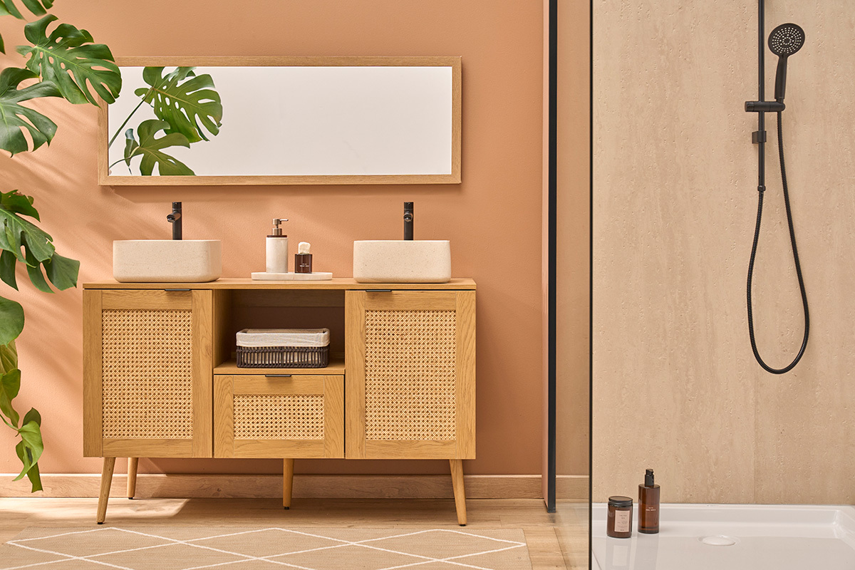 Vasque carr�e en pierre naturelle beige L30 cm FENG