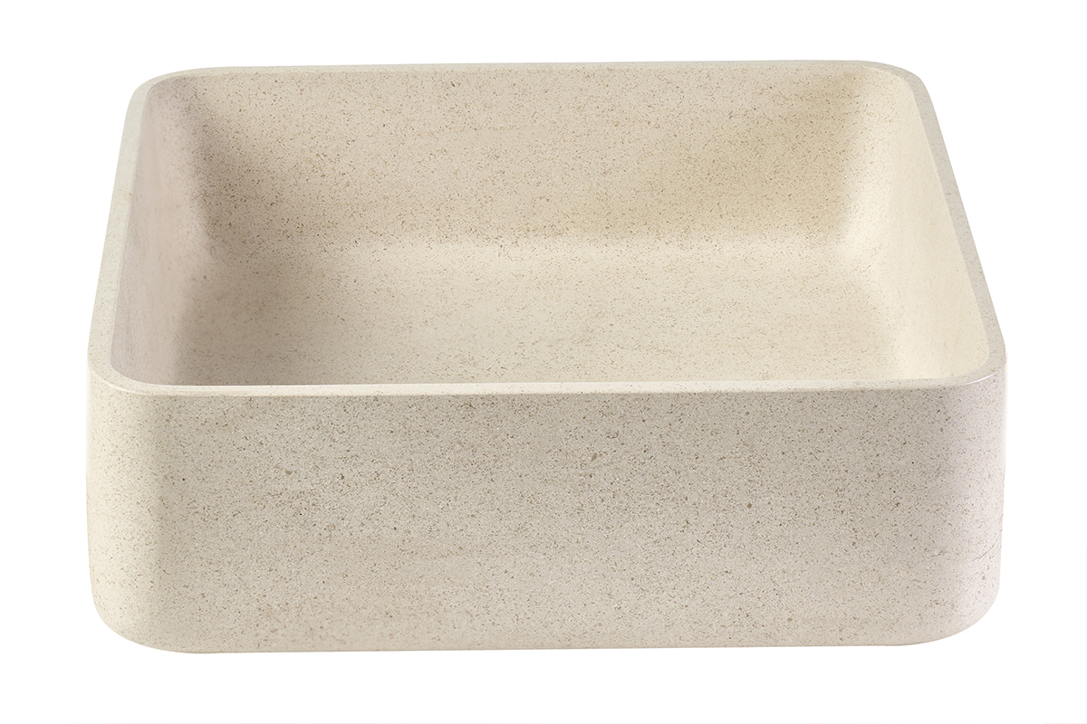 Vasque carr�e en pierre naturelle beige L40 cm FENG