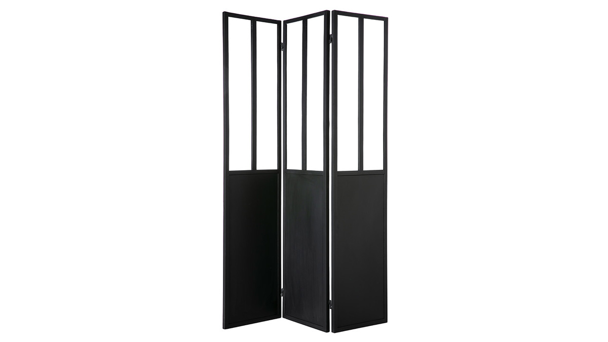 Verrire atelier paravent industriel en mtal noir et verre 3 vantaux L120 cm RACK