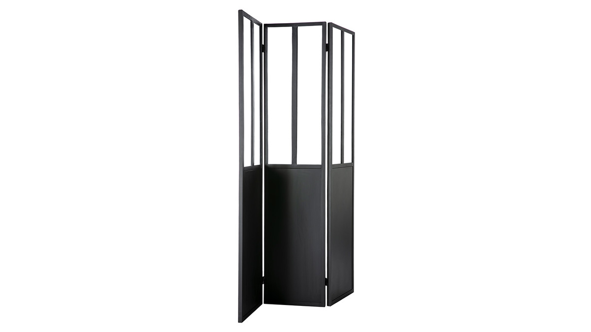 Verrire atelier paravent industriel en mtal noir et verre 3 vantaux L120 cm RACK