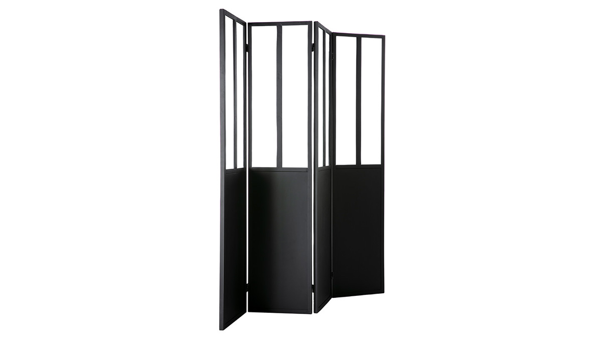 Verrire atelier paravent industriel en mtal noir et verre 4 vantaux L160 cm RACK