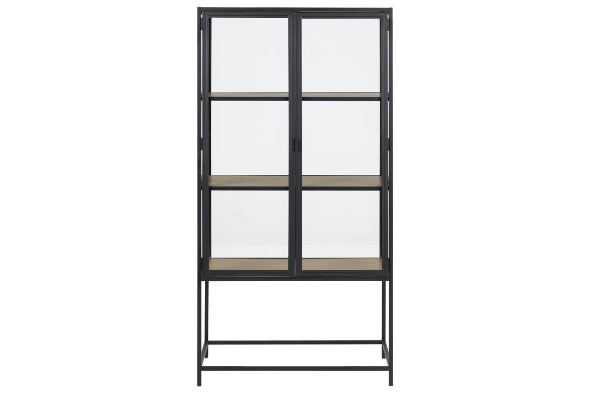 Vitrine en verre finition bois ch�ne et m�tal noir H150 cm TRESCA