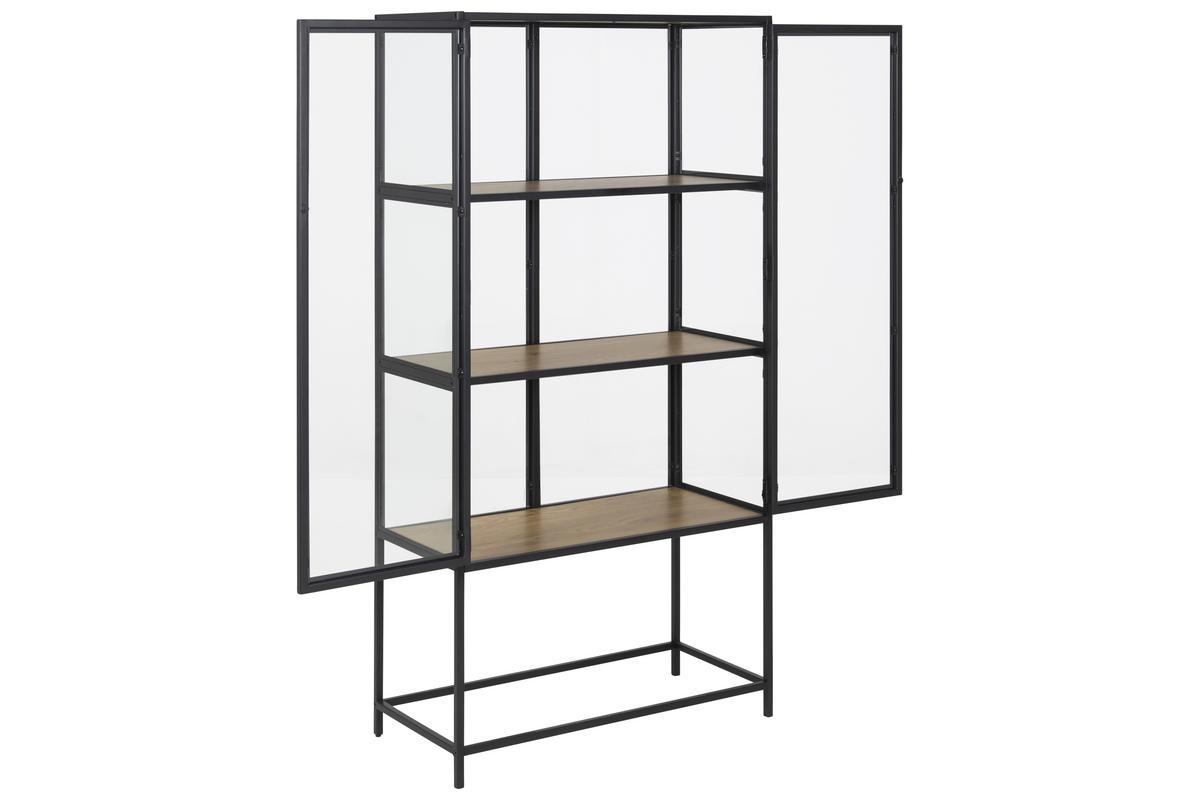 Vitrine en verre finition bois ch�ne et m�tal noir H150 cm TRESCA